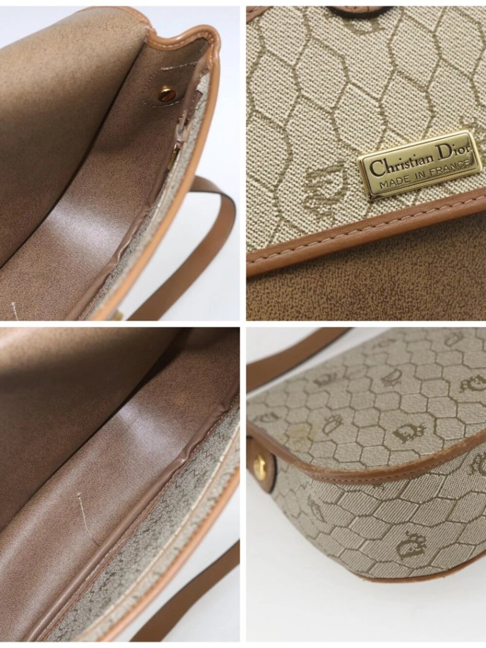 Christian Dior Honeycomb Canvas Shoulder Bag Beige Gold - Picture 13 of 14